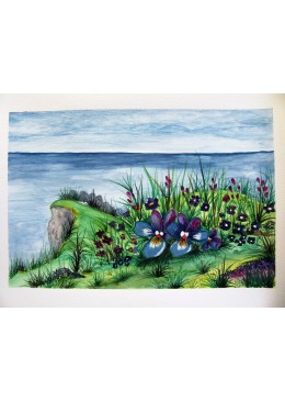 Vista sul mare con fiori